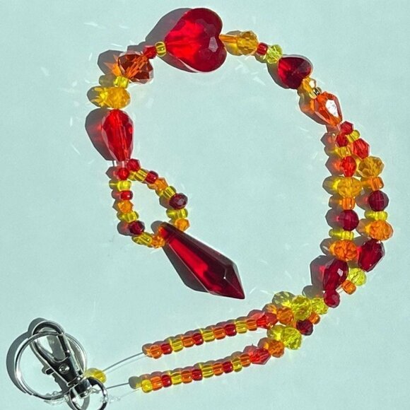 Beaded Suncatcher Rearview Mirror Ornament Yellow Red Crystal Prism Car Charm - Picture 2 of 10